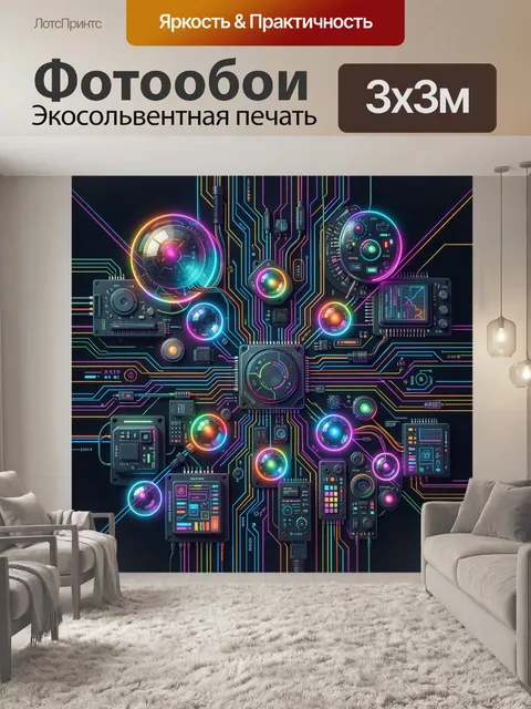 Фотообои Неоновые схемы и киберпанк-компоненты