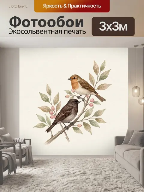 Фотообои Две птицы на ветке