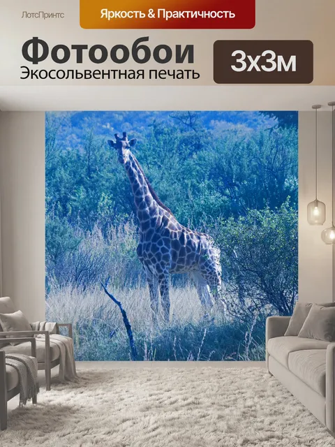 Фотообои высокий жираф в африканском кустарнике