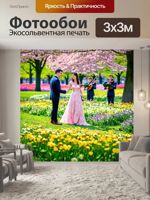 Фотообои весна, вечерняя прогулка в парке, красивые цветы, звучание музыки, романтические пары, оркестр играет…
