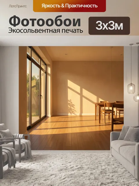 Фотообои Солнечный интерьер с деревянным столом