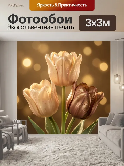Фотообои Нежные тюльпаны с каплями росы