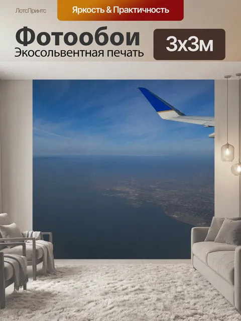 Фотообои Полет над океаном и городом