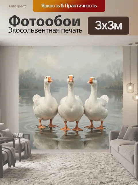 Фотообои Три белых гуся у воды