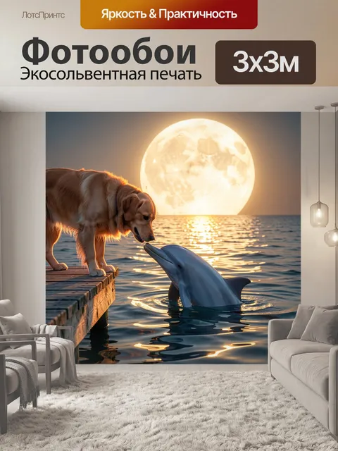 Фотообои Собака и дельфин у пирса