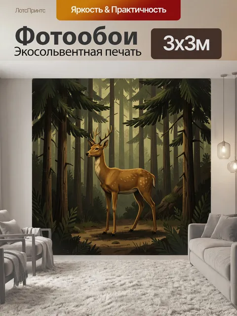 Фотообои Олень в хвойном лесу