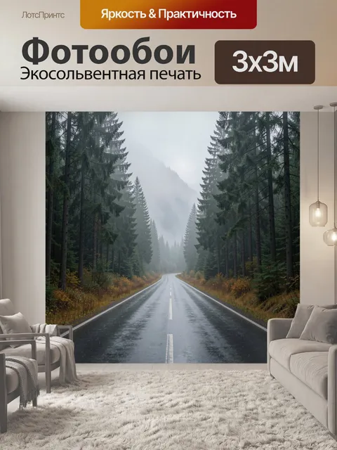 Фотообои Туманная лесная дорога