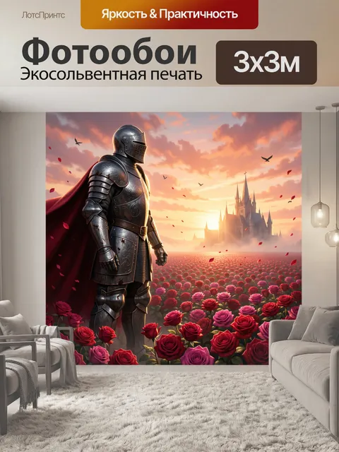 Фотообои Рыцарь на фоне розового поля