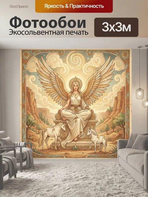 Фотообои Крылатая богиня с единорогами
