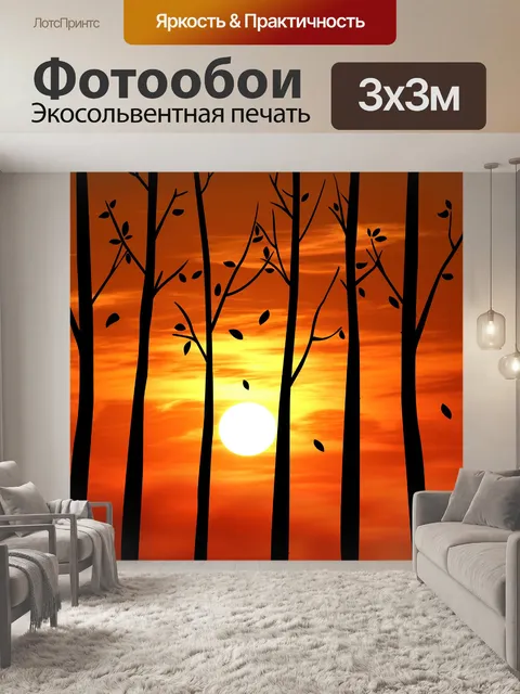 Фотообои Закат через деревья Силуэт