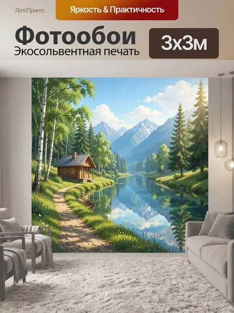 Фотообои Лесное озеро у гор