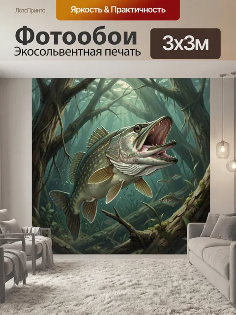 Фотообои Хищная рыба в подводном лесу