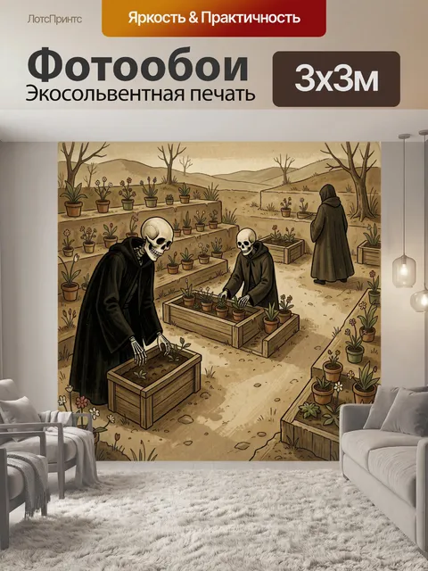 Фотообои Скелеты садовники с цветами