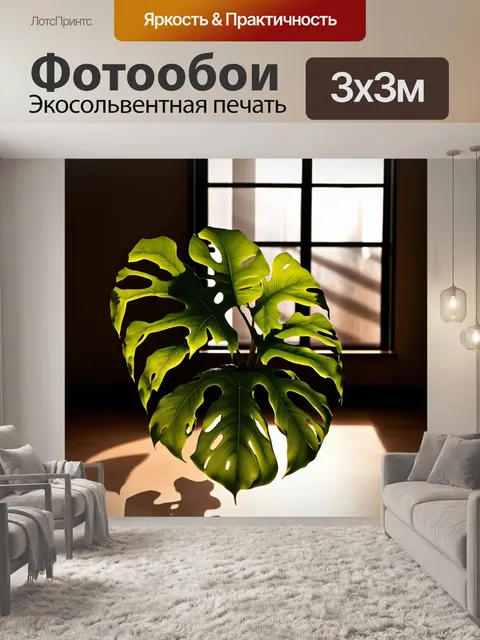 Фотообои детализированное изображение монстеры в помещении