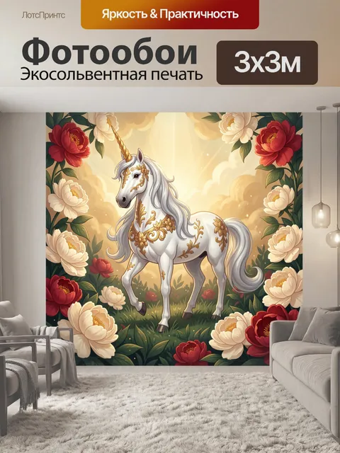 Фотообои Единорог среди цветочных орнаментов