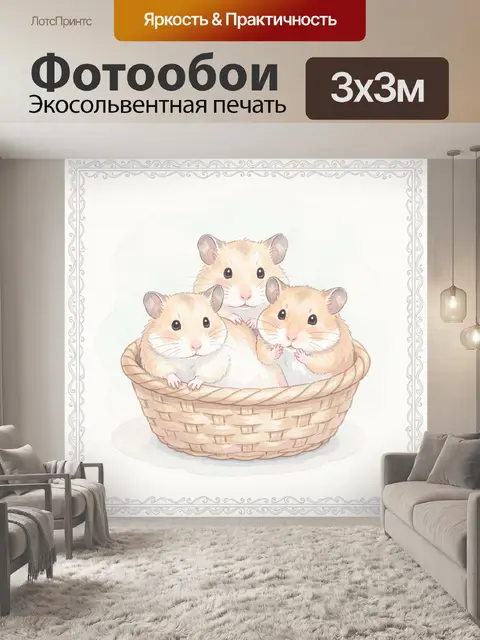 Фотообои Хомячки в плетеной корзинке