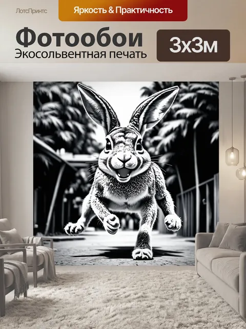 Фотообои улыбающийся заяц, занимающийся паркуром в городских джунглях, с упругими движениями и захватывающими…