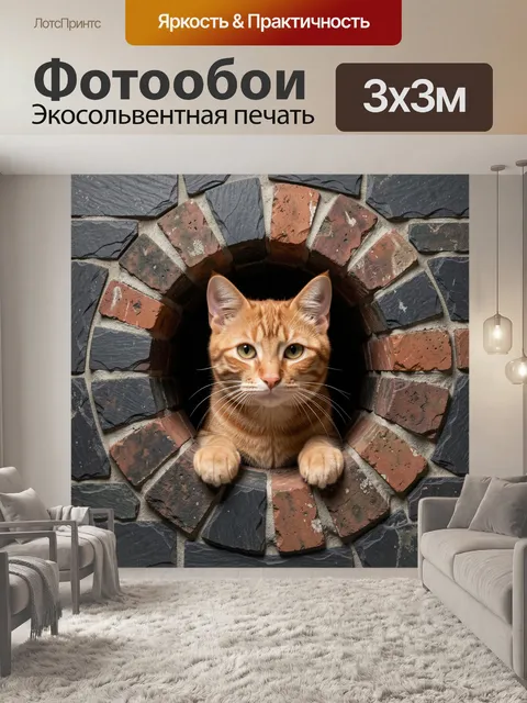 Фотообои Рыжий кот в кирпичной арке