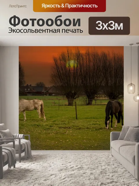 Фотообои Пейзаж, лошади, закат