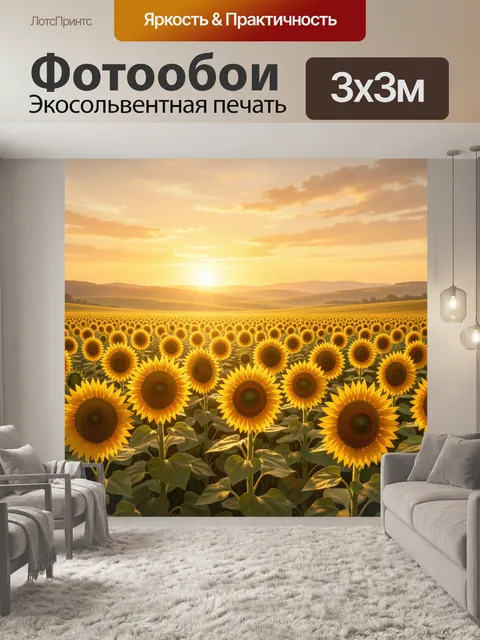 Фотообои Поле подсолнухов на закате