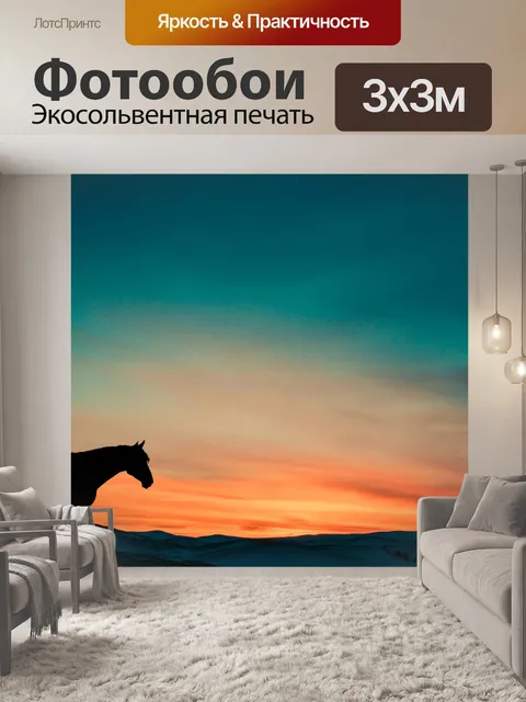 Фотообои Лошадь Закат Силуэт