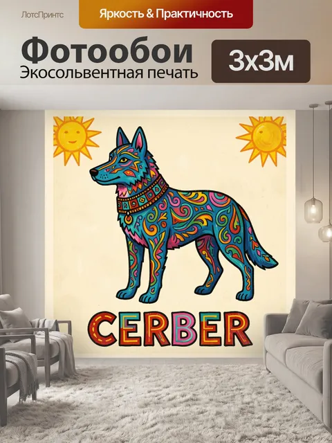 Фотообои Яркий волк с орнаментом