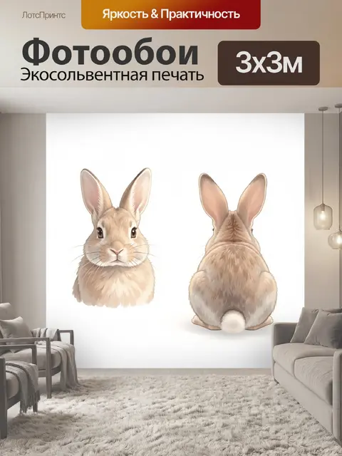 Фотообои Два милых кролика на белом фоне