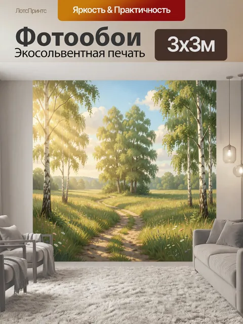 Фотообои Солнечная берёзовая роща с тропинкой