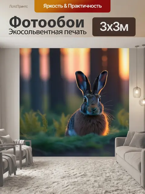 Фотообои заяц на фоне заката в лесу