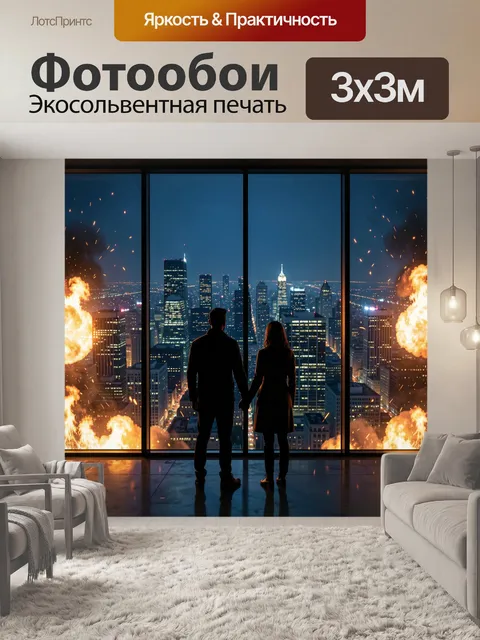 Фотообои Влюбленные перед ночным мегаполисом
