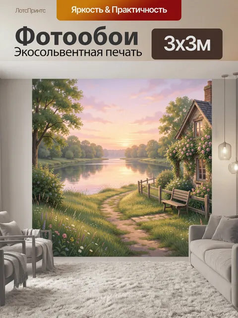 Фотообои Дом у реки на закате