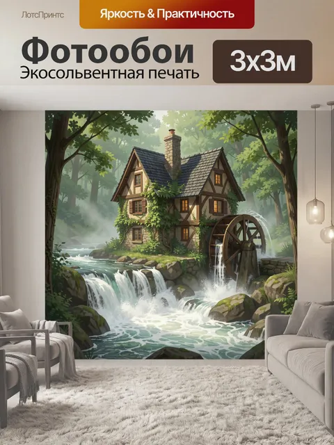 Фотообои Дом у лесной реки