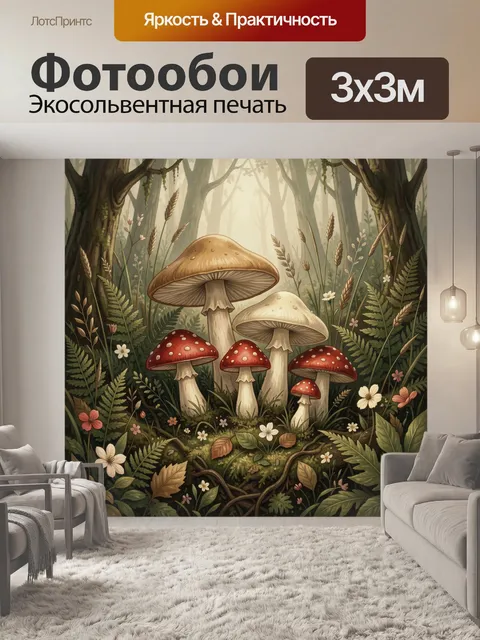 Фотообои Лесные грибы среди мха