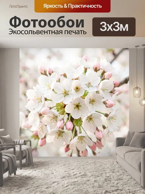 Фотообои Ветка сакуры с белыми цветами