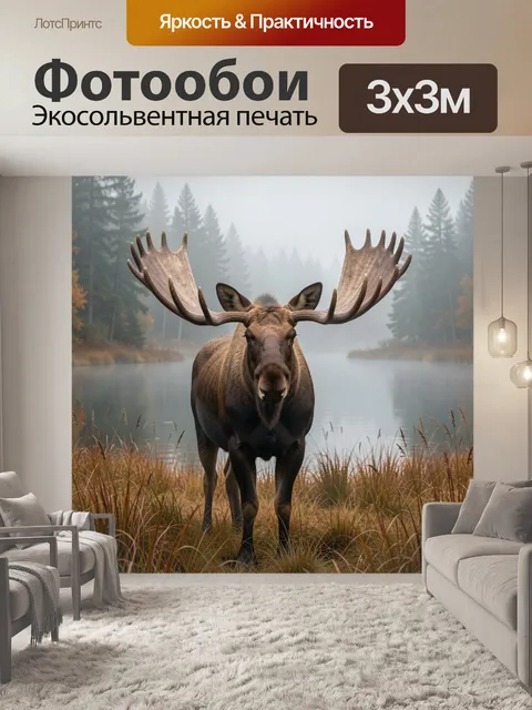 Фотообои Лось у туманного озера