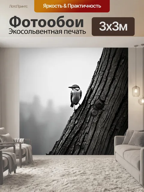 Фотообои перелетная птица, сидящая на старом дереве, окруженном туманом