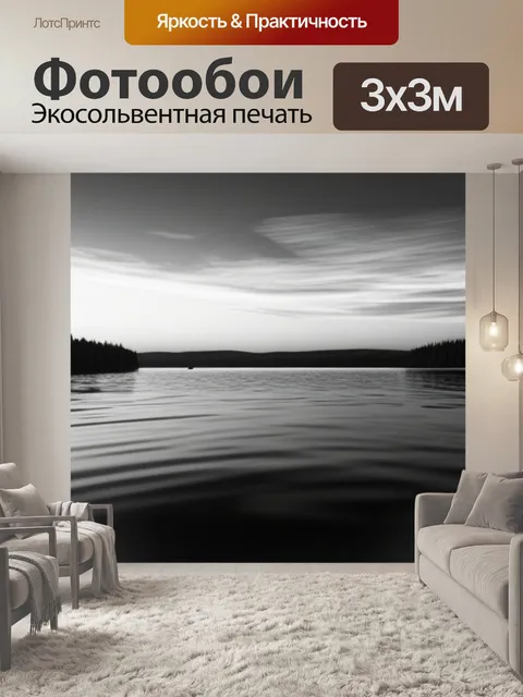 Фотообои пейзаж с озером закат чернобелый