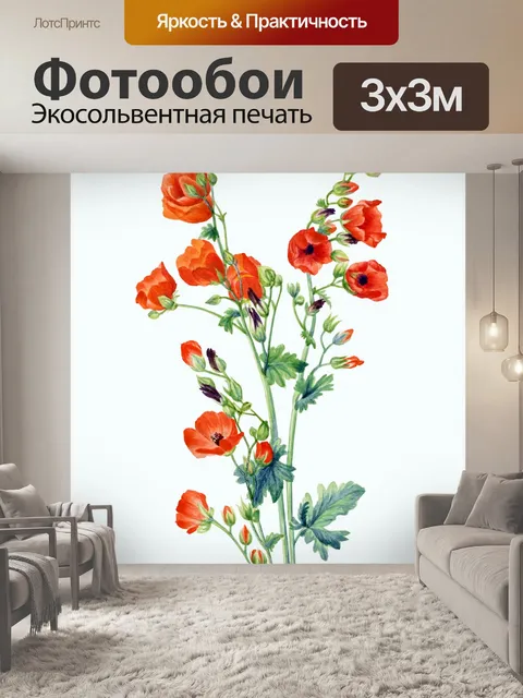 Фотообои Цветы мака винтажное искусство