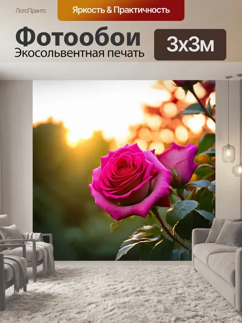 Фотообои розы в стиле романтизм, где розы распускаются на фоне утреннего света, придавая свежесть и начало нового дня