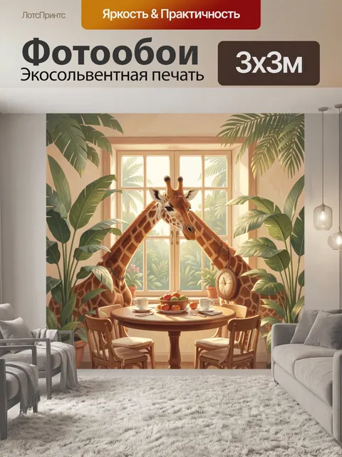 Фотообои Жирафы за столом в джунглях