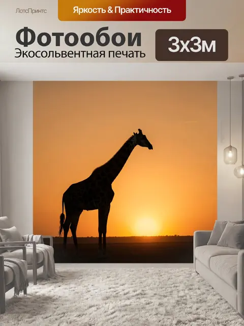 Фотообои Жираф на фоне заката