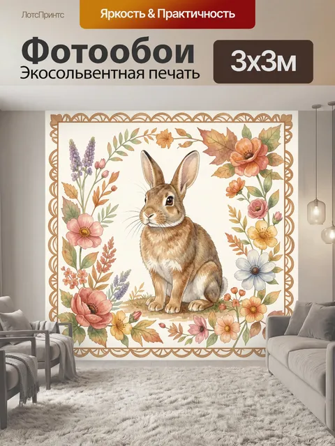 Фотообои Зайчик среди цветочного сада