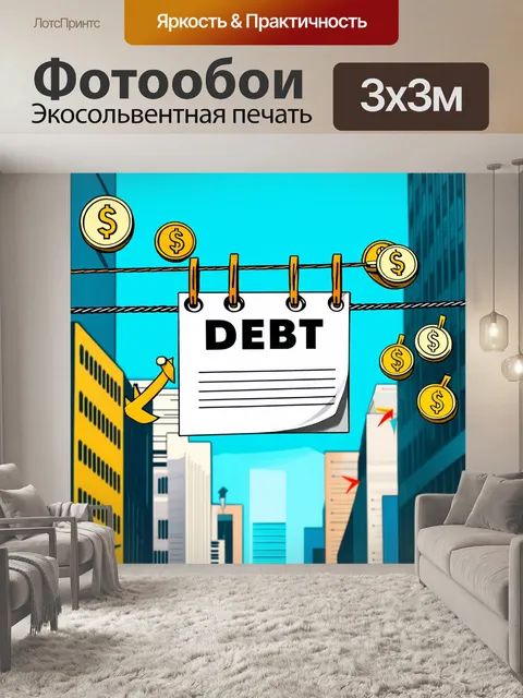 Фотообои долговая запись, висящая на проводах, с различными другими валютами и графиками, выполненная в стиле…