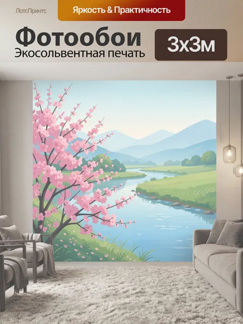 Фотообои Цветущая сакура у реки