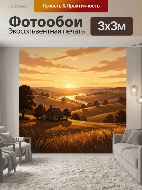 Фотообои Золотой закат над сельской долиной