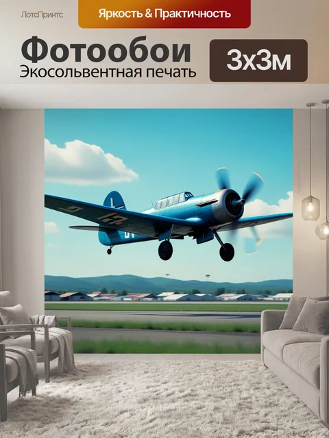Фотообои ретро-самолет, взлетающий с винтажного аэродрома