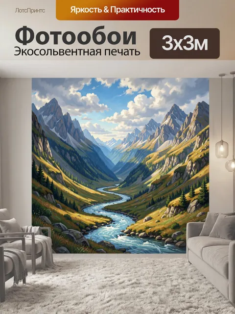 Фотообои Альпийская долина с горной рекой
