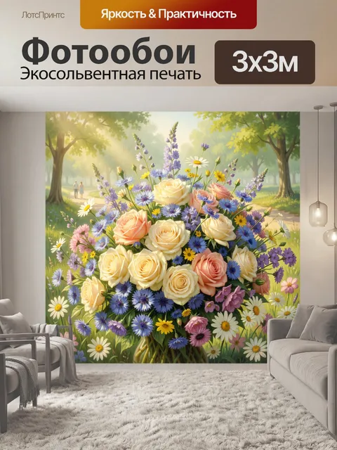 Фотообои Букет роз и полевых цветов