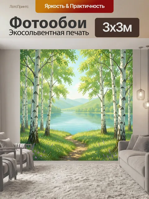 Фотообои Березовая роща у озера