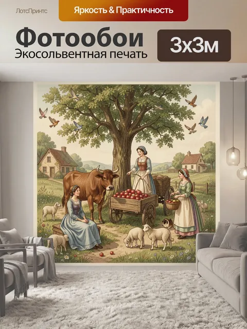 Фотообои Деревенская сцена с яблоками
